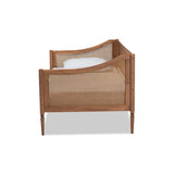 Baxton Studio Ogden Mid-Century Modern Walnut Brown Finished Wood and Synthetic Rattan Twin Size Daybed