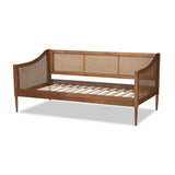 Baxton Studio Ogden Mid-Century Modern Walnut Brown Finished Wood and Synthetic Rattan Twin Size Daybed