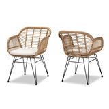 Baxton Studio Giorgia Modern and Contemporary Beige Fabric Upholstered and Brown Synthetic Rattan 2-Piece Patio Chair Set