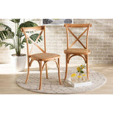 Baxton Studio Tartan Mid-Century Modern Brown Woven Rattan and Wood 2-Piece Dining Chair Set