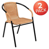 2 Pack Beige Rattan Indoor-Outdoor Restaurant Stack Chair
