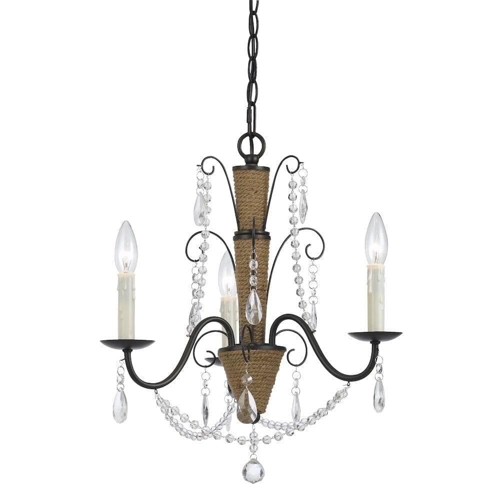 24.25" Inch Tall Metal and Cyrstal Chandelier in Rattan and Crystal Finish