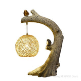Tree Bird Nest Wicker Rattan Table Lamp