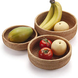 Round Rattan Fruit Baskets Woven Storage Bowls