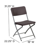 Brown Rattan Plastic Folding Chair with Gray Frame
