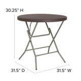 3-Foot Round Brown Rattan Plastic Folding Table
