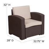 Chocolate Brown Faux Rattan Chair with All-Weather Beige Cushion