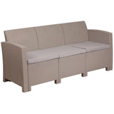 Light Gray Faux Rattan Sofa with All-Weather Light Gray Cushions