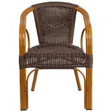 Cadiz Series Dark Brown Rattan Restaurant Patio Chair with Red Bamboo-Aluminum Frame