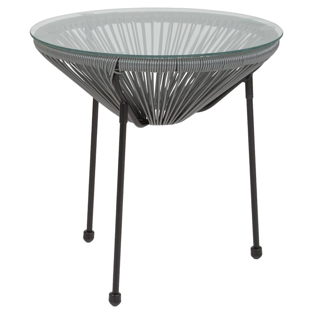 Grey Rattan Bungee Table with Glass Top