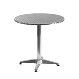 27.5'' Round Aluminum Indoor-Outdoor Table Set with 2 Dark Brown Rattan Chairs