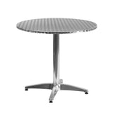 31.5'' Round Aluminum Indoor-Outdoor Table Set with 2 Beige Rattan Chairs