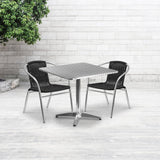 31.5'' Square Aluminum Indoor-Outdoor Table Set with 2 Black Rattan Chairs