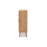 Alina Mid-Century Modern Medium Oak Finished Wood and Rattan 2-Door Accent Storage Cabinet