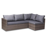 Pamela Modern and Contemporary Grey Polyester Upholstered and Brown Finished 4-Piece Woven Rattan Outdoor Patio Set