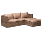 Addison Modern and Contemporary Light Brown Upholstered and Brown Finished 3-Piece Woven Rattan Outdoor Patio Set with Adjustable Recliner