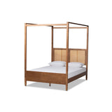 Baxton Studio Malia Modern and Contemporary Walnut Brown Finished Wood and Synthetic Rattan Queen Size Canopy Bed