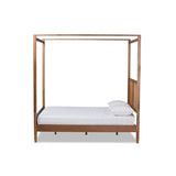 Baxton Studio Malia Modern and Contemporary Walnut Brown Finished Wood and Synthetic Rattan Queen Size Canopy Bed