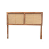 Gilbert Mid-Century Modern Ash Walnut Finished Wood and Synthetic Rattan Full Size Headboard