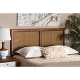 Gilbert Mid-Century Modern Ash Walnut Finished Wood and Synthetic Rattan Full Size Headboard