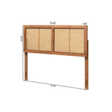 Gilbert Mid-Century Modern Ash Walnut Finished Wood and Synthetic Rattan Full Size Headboard