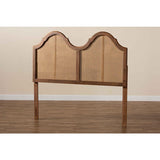 Hazel Vintage Classic and Traditional Ash Walnut Finished Wood and Synthetic Rattan Full Size Arched Headboard