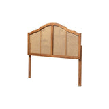Iris Vintage Classic and Traditional Ash Walnut Finished Wood and Synthetic Rattan Queen Size Arched Headboard