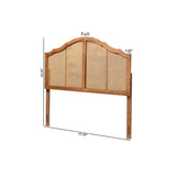 Iris Vintage Classic and Traditional Ash Walnut Finished Wood and Synthetic Rattan Queen Size Arched Headboard