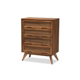 Baxton Studio Barrett Mid-Century Modern Walnut Brown Finished Wood and Synthetic Rattan 4-Drawer Chest