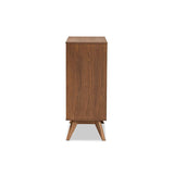 Baxton Studio Barrett Mid-Century Modern Walnut Brown Finished Wood and Synthetic Rattan 4-Drawer Chest