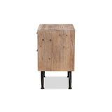 Baxton Studio Calida Mid-Century Modern Whitewashed Natural Brown Finished Wood and Rattan 2-Drawer Nightstand