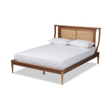 Baxton Studio Jamila Modern Transitional Walnut Brown Finished Wood and Synthetic Rattan Full Size Platform Bed