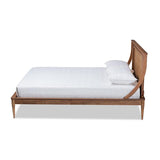 Baxton Studio Jamila Modern Transitional Walnut Brown Finished Wood and Synthetic Rattan Full Size Platform Bed