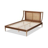 Baxton Studio Jamila Modern Transitional Walnut Brown Finished Wood and Synthetic Rattan Full Size Platform Bed