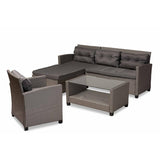 Baxton Studio Darian Modern and Contemporary Grey Fabric Upholstered and Grey Synthetic Rattan 4-Piece Patio Set