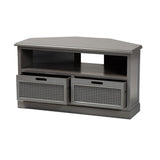 Baxton Studio Sheldon Modern and Contemporary Vintage Grey Finished Wood and Synthetic Rattan 2-Drawer Corner TV Stand