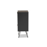 Baxton Studio Davion Mid-Century Modern Espresso Brown Finished Wood and Black Metal 1-Drawer End Table with Rattan
