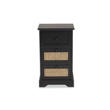 Baxton Studio Dacey Mid-Century Modern Transitional Espresso Brown Finished Wood and Rattan 3-Drawer Storage Cabinet