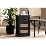 Baxton Studio Dacey Mid-Century Modern Transitional Espresso Brown Finished Wood and Rattan 3-Drawer Storage Cabinet