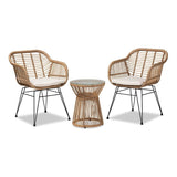 Baxton Studio Giorgia Modern and Contemporary Beige Fabric Upholstered and Brown Synthetic Rattan 3-Piece Patio Set