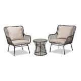 Baxton Studio Dermot Modern and Contemporary Beige Fabric and Grey Synthetic Rattan Upholstered 3-Piece Patio Set