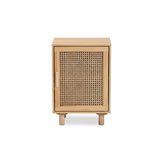 Baxton Studio Maclean Mid-Century Modern Rattan and Natural Brown Finished Wood 1-Door Nightstand