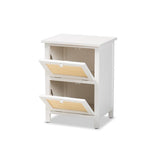 Baxton Studio Sariah Mid-Century Modern White Finished Wood and Rattan 2-Door Nightstand