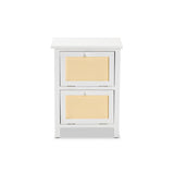 Baxton Studio Sariah Mid-Century Modern White Finished Wood and Rattan 2-Door Nightstand