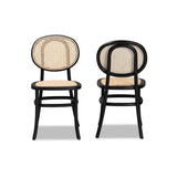 Baxton Studio Garold Mid-Century Modern Brown Woven Rattan and Black Wood 2-Piece Cane Dining Chair Set
