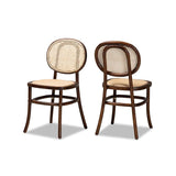 Baxton Studio Garold Mid-Century Modern Brown Woven Rattan and Walnut Brown Wood 2-Piece Cane Dining Chair Set