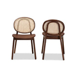 Baxton Studio Halen Mid-Century Modern Brown Woven Rattan and Walnut Brown Wood Finished 2-Piece Cane Dining Chair Set