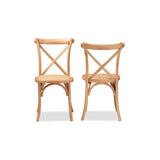 Baxton Studio Tartan Mid-Century Modern Brown Woven Rattan and Wood 2-Piece Dining Chair Set