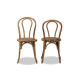 Baxton Studio Dacian Mid-Century Modern Brown Woven Rattan and Walnut Brown Wood 2-Piece Dining Chair Set