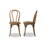 Baxton Studio Dacian Mid-Century Modern Brown Woven Rattan and Walnut Brown Wood 2-Piece Dining Chair Set
